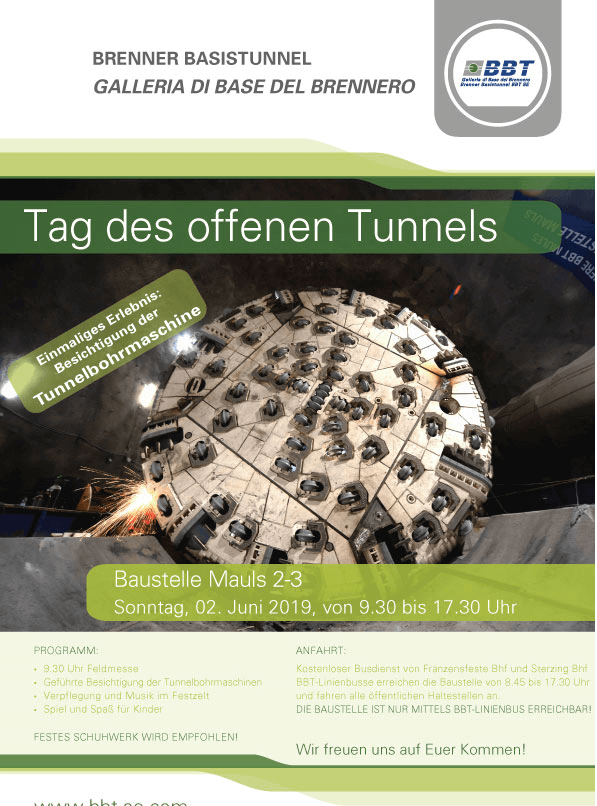 Tag des offenen Tunnels auf der Baustelle Mauls, 02.06.2019